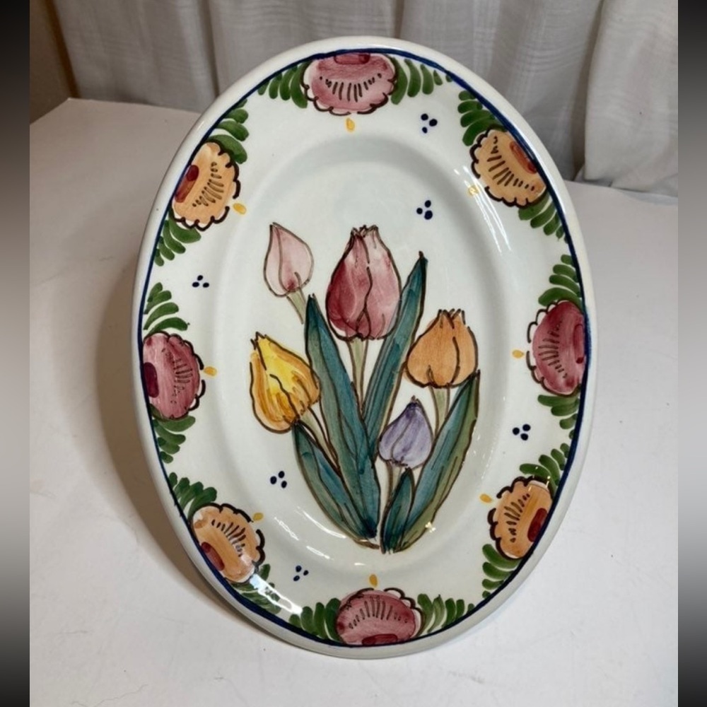 Vintage hand painted Delft Poly tulip plate - Picture 3 of 5